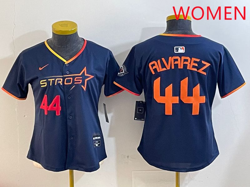 Women Houston Astros 44 Alvarez Drak Blue Three generations Joint Name 2025 Nike MLB Jersey style 4103
